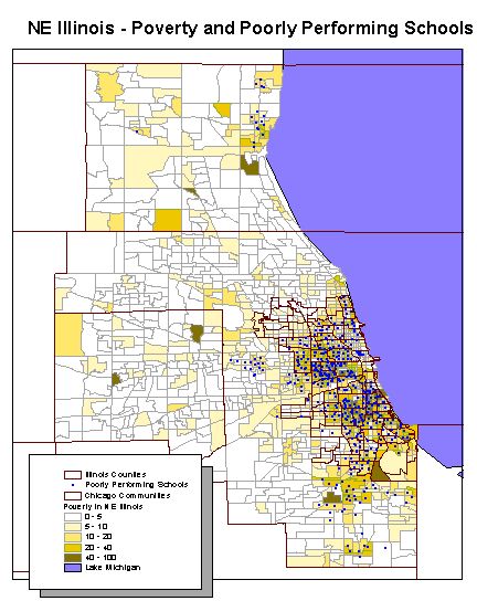 NE Illinois Povery and Poor Schools Map