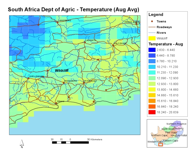 average temperature for august map